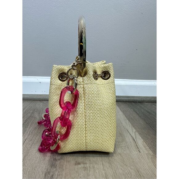 JIMMY CHOO Bon Bon Small Acrylic-trimmed Raffia Bucket Bag $1650 - Picture 9 of 12